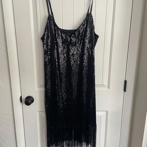 NWT Forever 21 Contemporary Black Sequin Fringe Dress Plus Sz 2X Gatsby Flapper